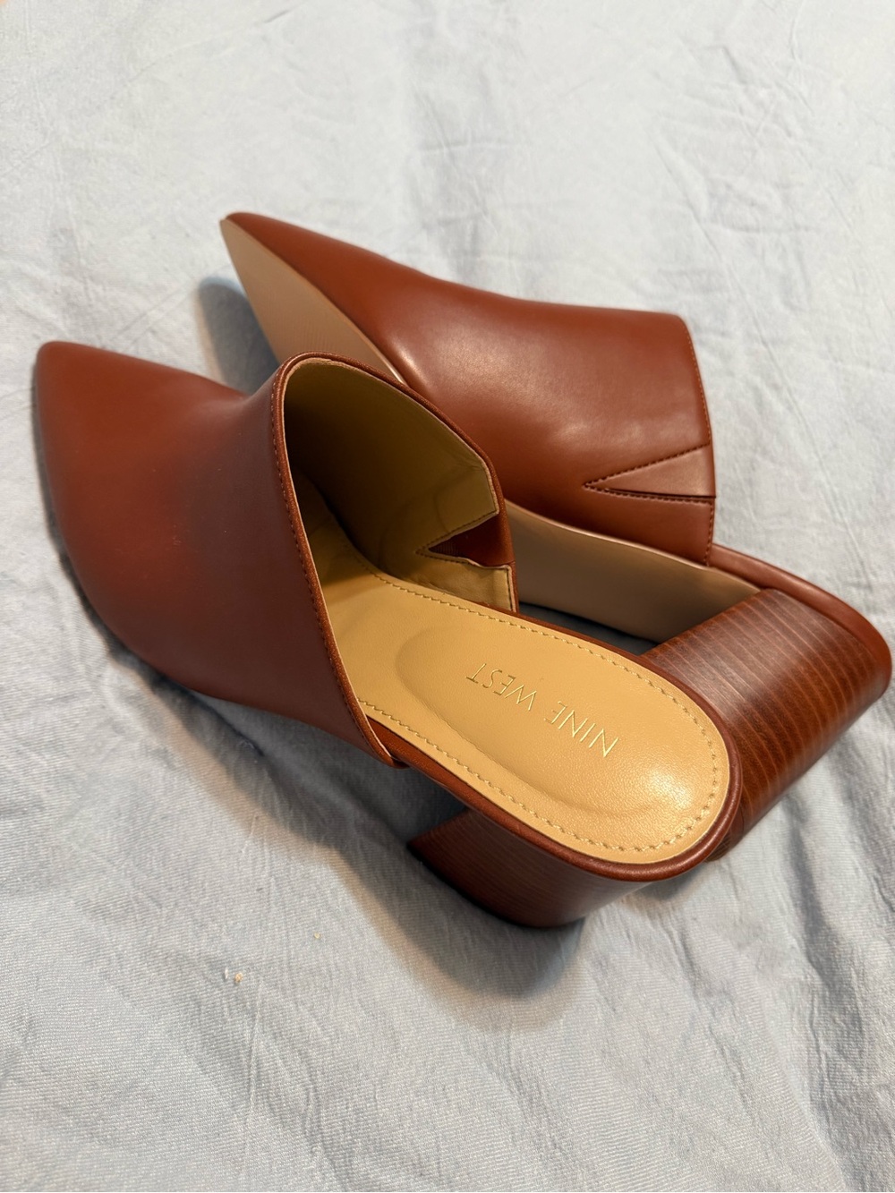 Nine West Cognac Brown Leather Mules
